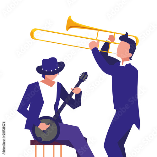 two male musicians musical instruments