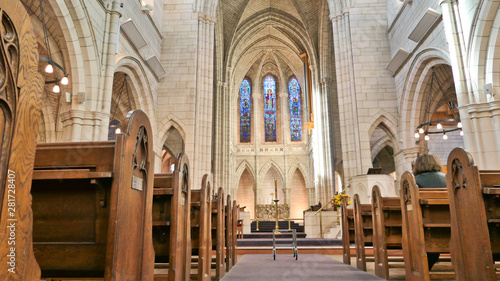 shot of religious christian or catholic chapel and altar for worshippers
