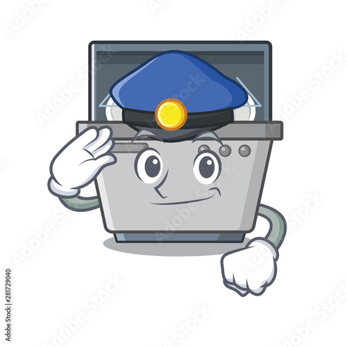 Police mascot dishwasher machine in the kitchen