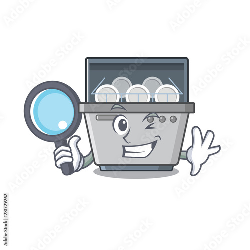 Detective dishwasher machine isolated in the cartoon