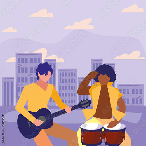 two male musicians musical instruments