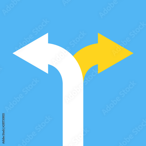 Two arrows pointing in different directions. Choice the way concept. Vector illustration.