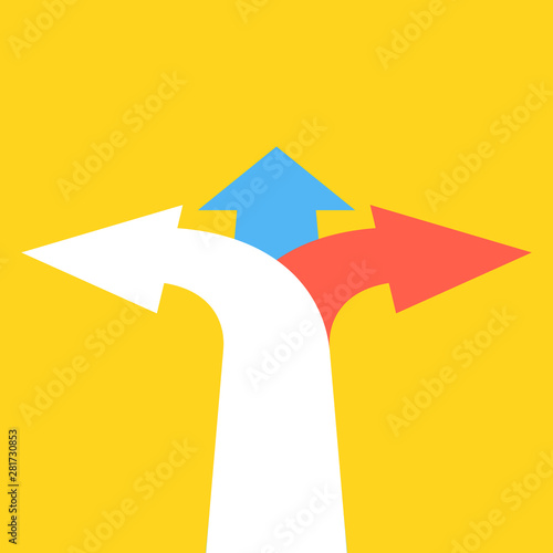 Three arrows pointing in different directions. Choice the way concept. Vector illustration.