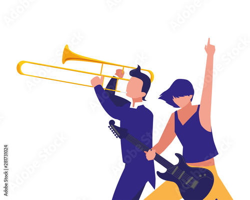 two male musicians musical instruments