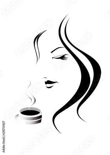 女性の顔、コーヒー、ティータイム