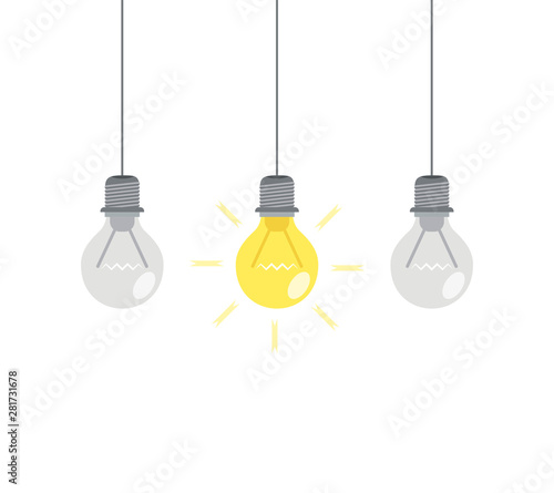 Bright idea and insight concept with light bulb. Vector illustration.