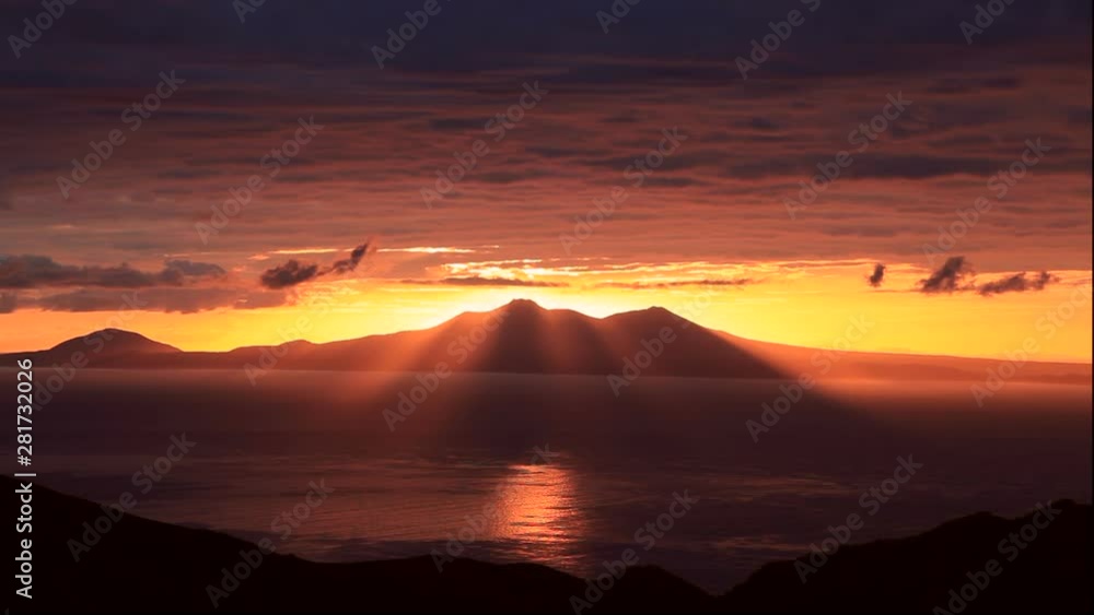 Kunashir Island at sunrise, Rausu, Hokkaido, Japan Kunashir Island at sunrise, Rausu, Hokkaido, Japan