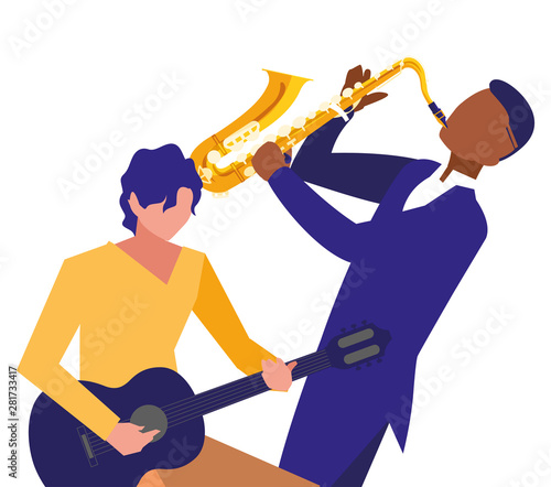 two male musicians musical instruments