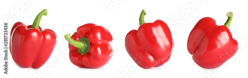 Set of fresh red bell peppers on white background. Banner design © New Africa