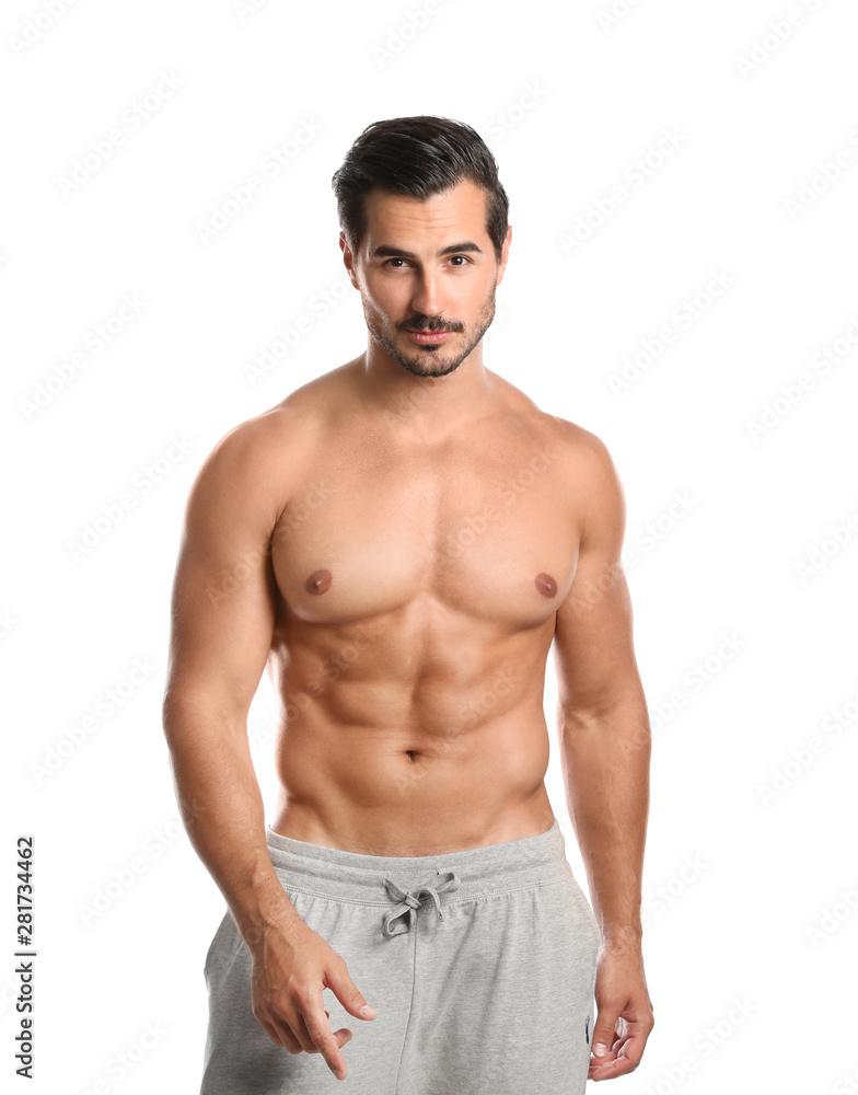 Young man with slim body on white background Young man with slim body on white background