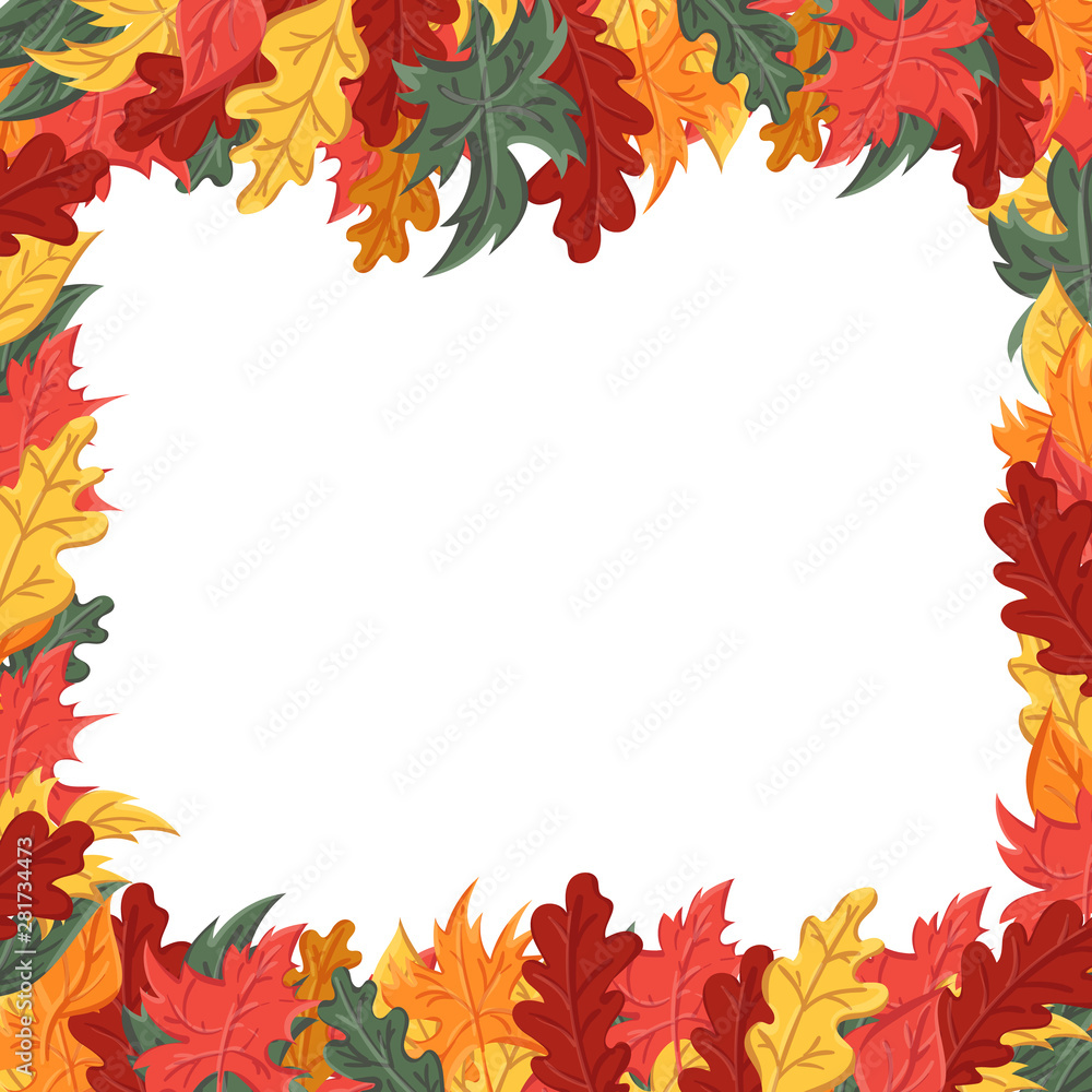 Square frame with autumn leaves. Background with the image of a leaf fall.