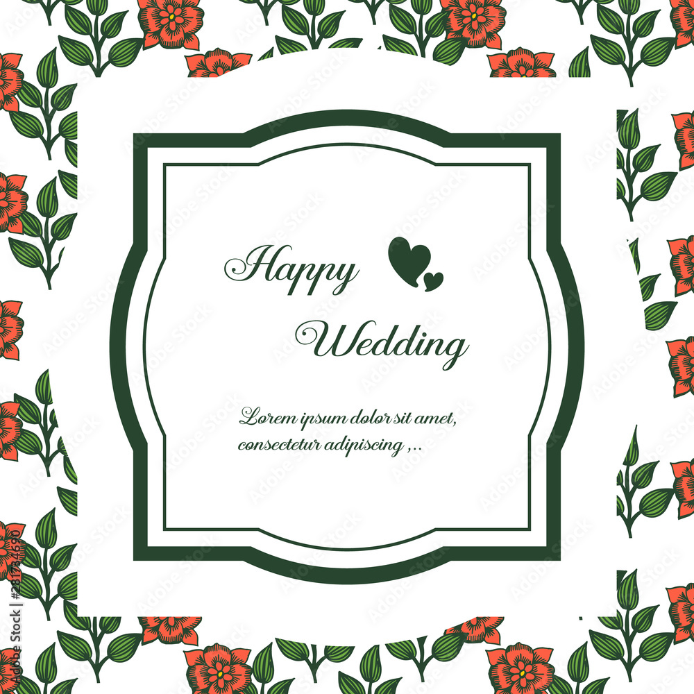 Beautiful wreath frame, vintage style, happy wedding card. Vector