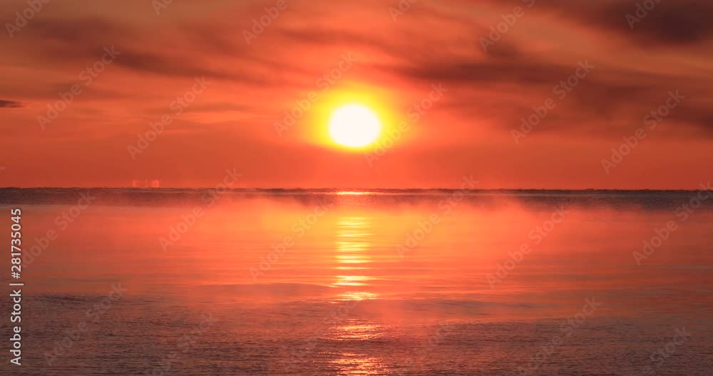 View of sunrise above sea, Betsukai, Hokkaido, Japan View of sunrise above sea, Betsukai, Hokkaido, Japan