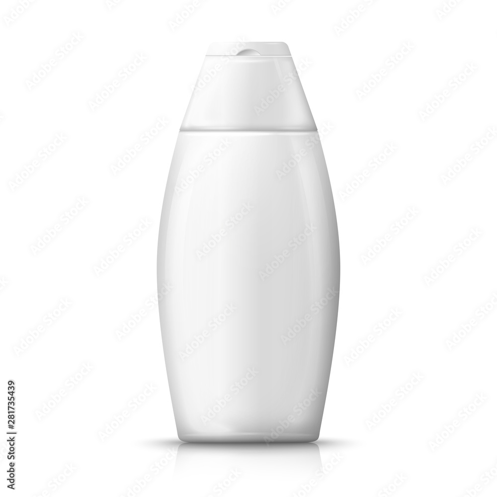 Vector 3d realistic white plastic shampoo bottle with reflection. Mock-up for product package branding. Vector 3d realistic white plastic shampoo bottle with reflection. Mock-up for product package branding.