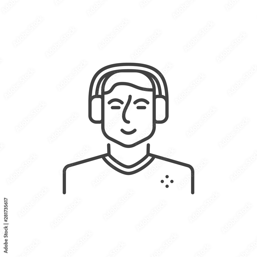 Man with Gaming Headphones outline vector concept icon or design element Man with Gaming Headphones outline vector concept icon or design element