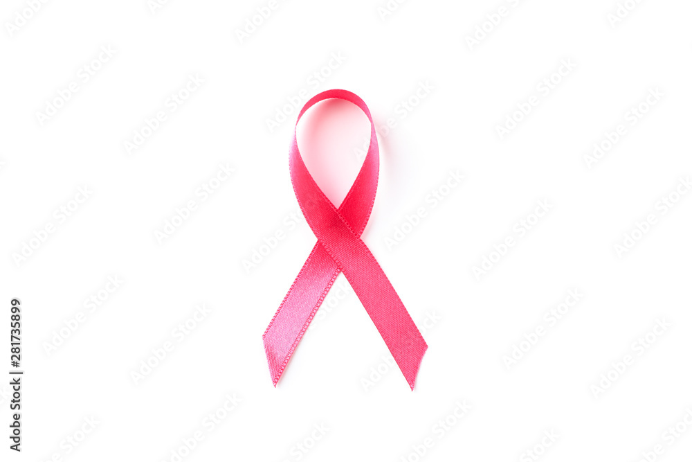 Pink awareness ribbon isolated on white background, top view Pink awareness ribbon isolated on white background, top view