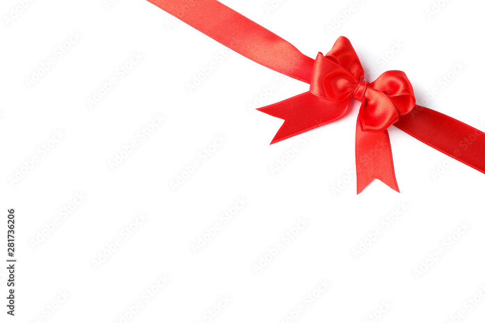 Red ribbon with bow isolated on white background. Gift concept Red ribbon with bow isolated on white background. Gift concept