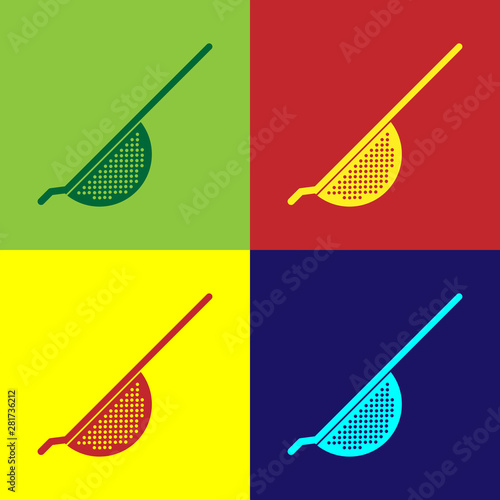 Color Kitchen colander icon isolated on color background. Cooking utensil. Cutlery sign. Vector Illustration