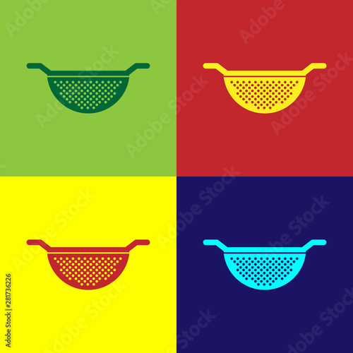 Color Kitchen colander icon isolated on color background. Cooking utensil. Cutlery sign. Vector Illustration