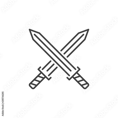 Vector Crossed Swords concept icon in linear style on white background