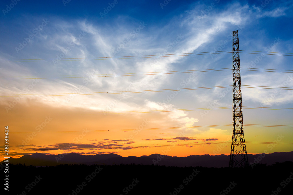 Fototapeta premium silhouette of high voltage electrical pole structure
