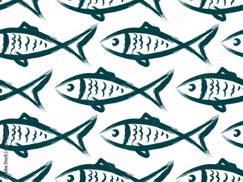 A seamless blue background with fishes.