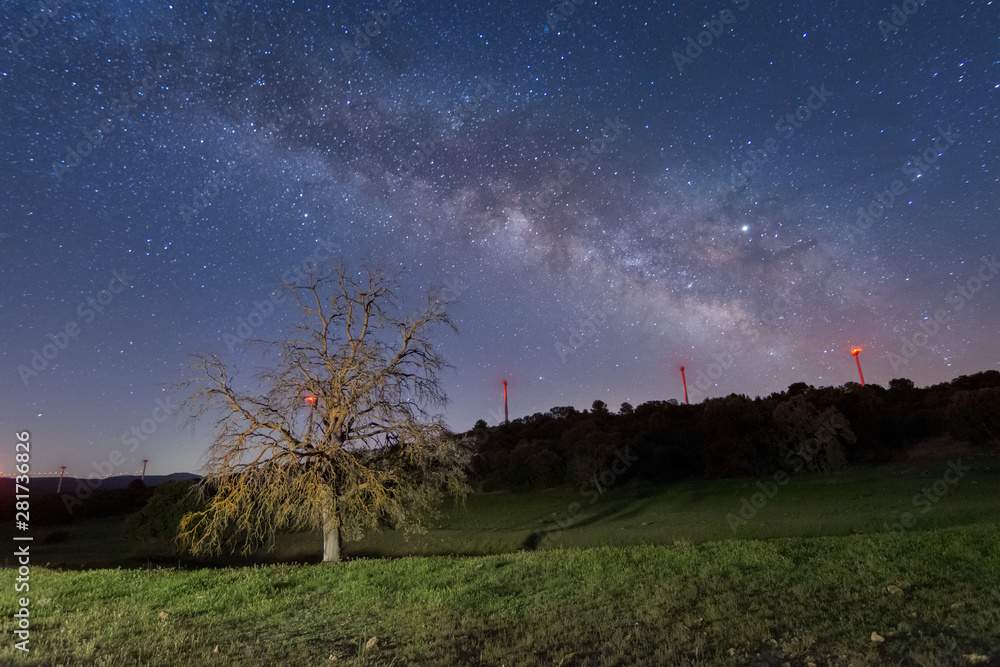 Night sky shot over the harvested field. Milky way galaxy. Night sky shot over the harvested field. Milky way galaxy.
