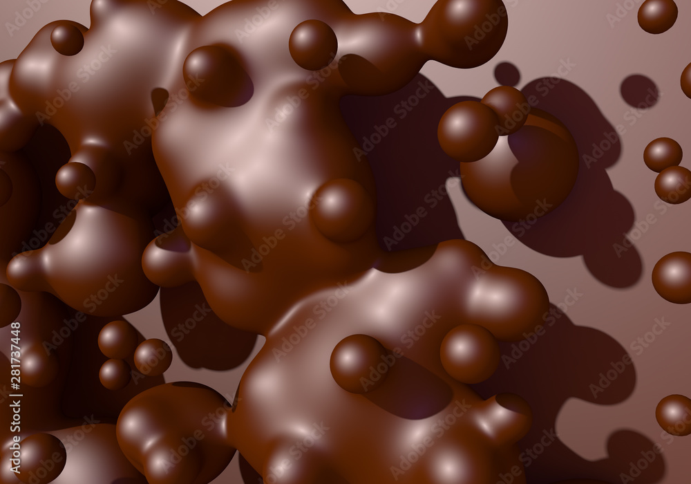Fototapeta premium Abstract background with melted chocolate or cocoa drops boiling. 3D illustration