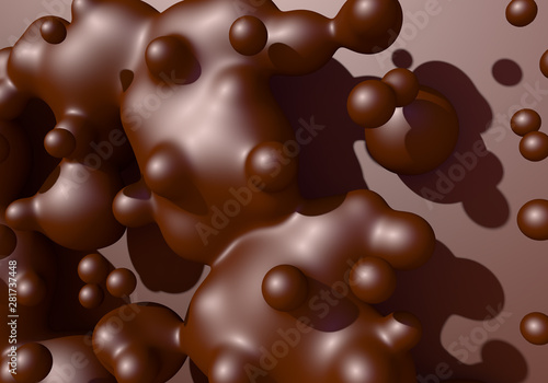 Abstract background with melted chocolate or cocoa drops boiling. 3D illustration