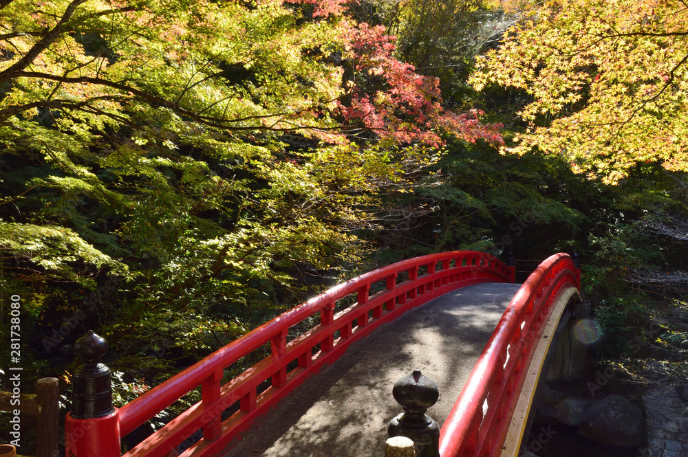 Beginning of autumn and red bridge