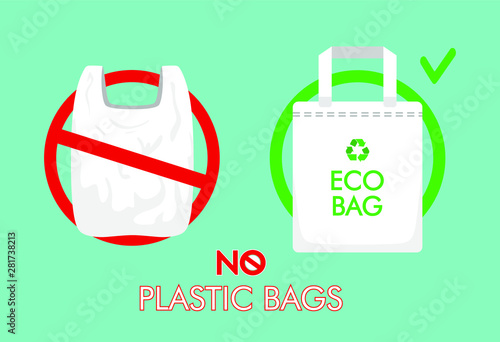 Plastic or textile bags. Plastics rubbish, polythene shopping bags and recycle ecological cloth handbag. Ecology reusable fabric bags, ecobag shopper or zero waste forbid illustration