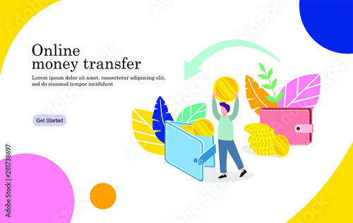 Concept online money transfer vector illustration concept with people flat character, online payment, can be use for landing page, web, ui, banner, template, background, cards, flyer, poster