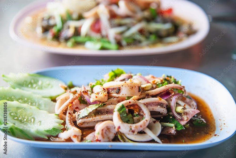 Thai spicy squid salad - Thai famous food recipe