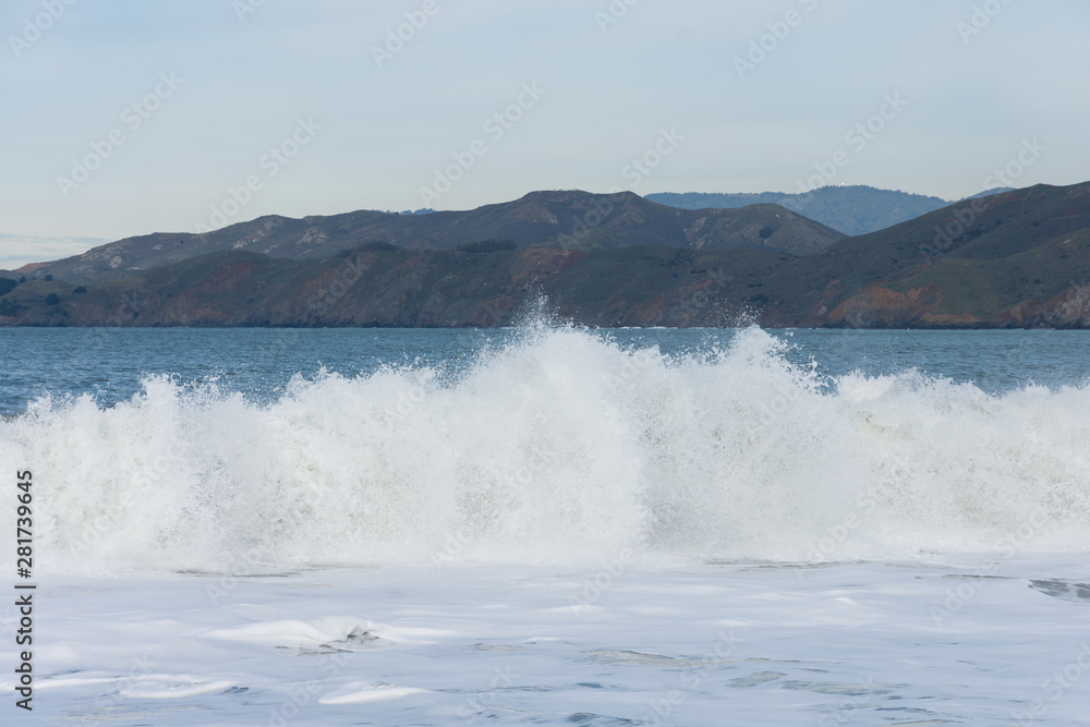 White ocean waves in San Francisco Bay