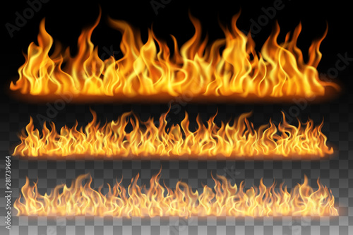 Collection of flame effect isolated on transparent background