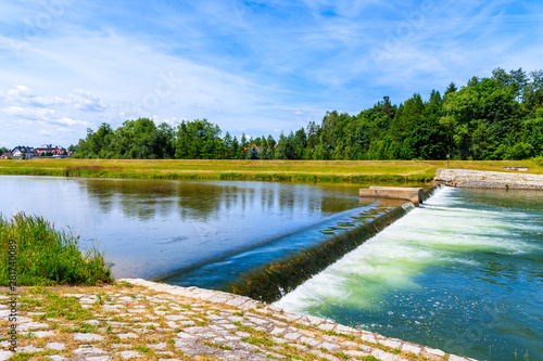 Dunajec river near Nowy Targ town on beautiful sunny summer day, Tatra Mountains, Poland