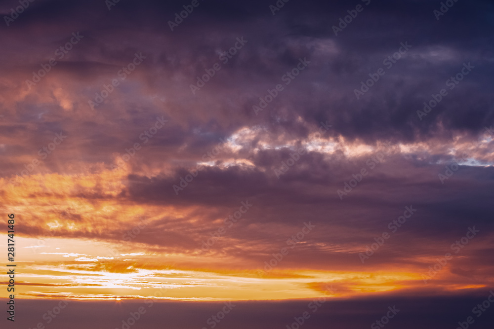 Colorful Dramatic Sky During Sunset. Cloudscape Background With Clouds At Sunrise