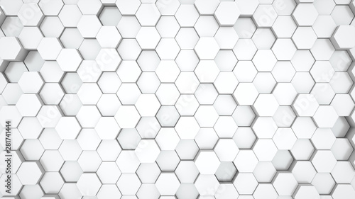 White background with hexagons. 3d rendering. Luxury, beautiful, unusual, color background