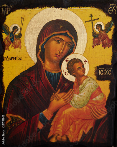 Virgin Mart and baby Jesus Christ, Greek Orthodox icon