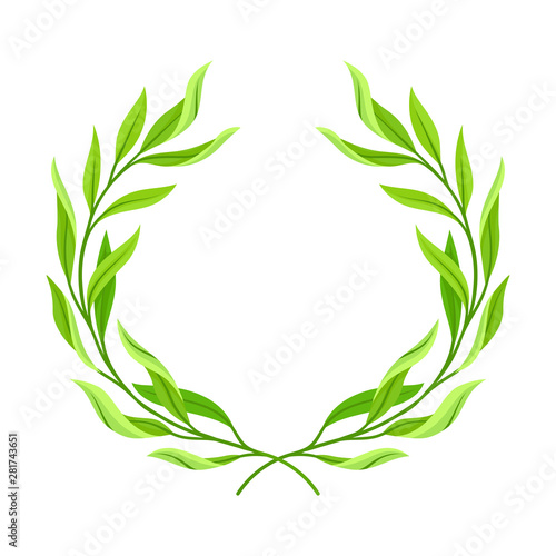 Wreath in the form of an open ring of branches with leaves. Vector illustration on white background.