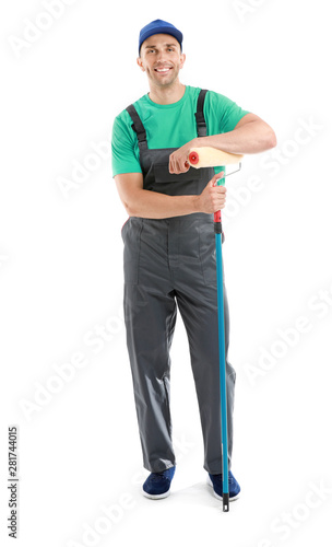 Male painter on white backg...