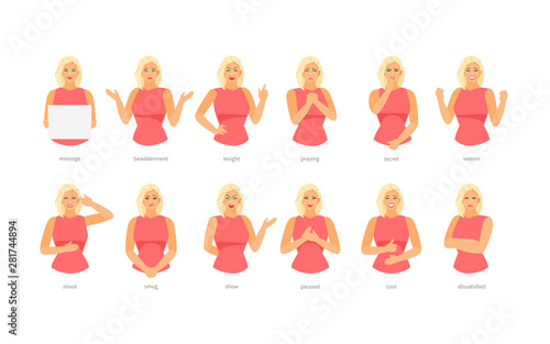 Emotions and gestures woman character