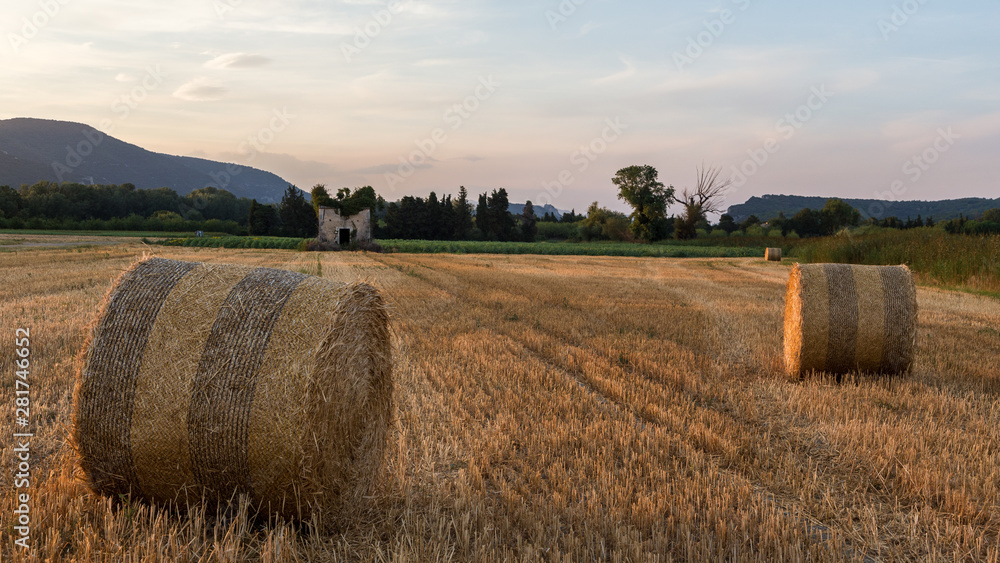 straw bales in a wheat field in Drôme provençale