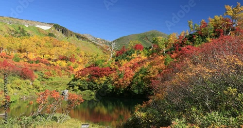 Autumn day in mountain area, Kamikawa, Hokkaido, Japan photo