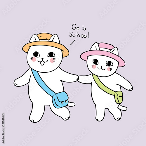 Cartoon cute back to school cats walking to school vector.