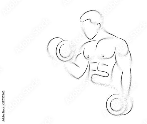 Muscular Man Workout with Barbell Sport and Activity Line art Drawing, Vector Illustration.