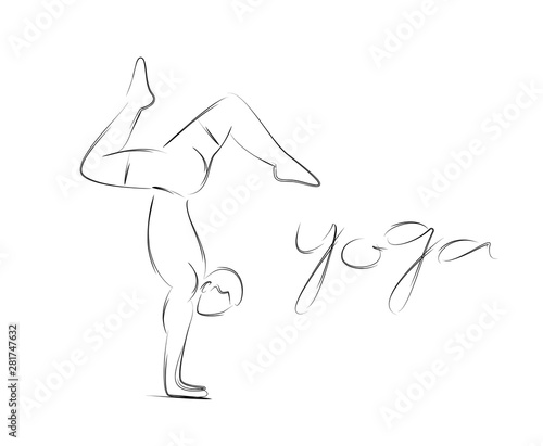 Man practicing yoga pose, 21st june international yoga day, 3d Color line art ( RGB ) vector illustration.