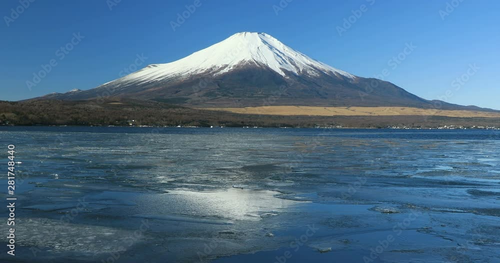 Fuji and frozen Lake Yamanashi in winter, Japan Fuji and frozen Lake Yamanashi in winter, Japan