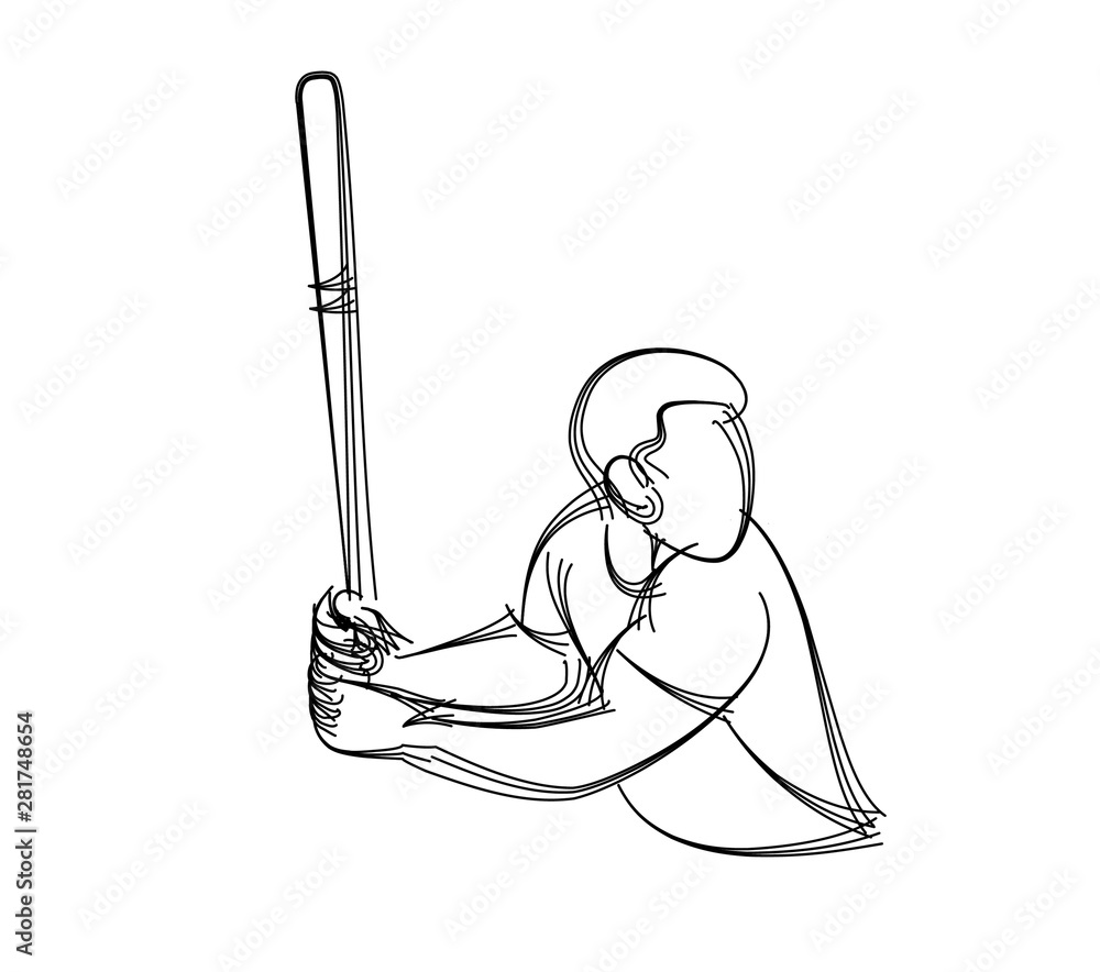 Obraz premium Baseball player, hitter swinging with bat, abstract isolated vector silhouette, Line art vector illustration.