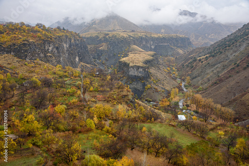 Garni Gorge, Kotayk region, near the village of Garni. It is represented by five high, often hexagonal basalt columns. Along the gorge extends the Garni Plateau. The gorge is one of the most tourist d